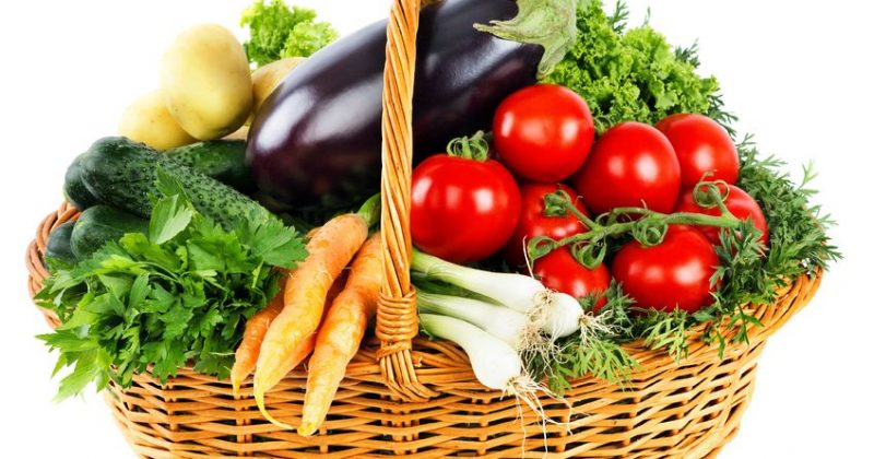 20337318 - fresh vegetables in basket isolated on white